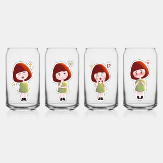 Juego de vasos de niña pelirroja linda