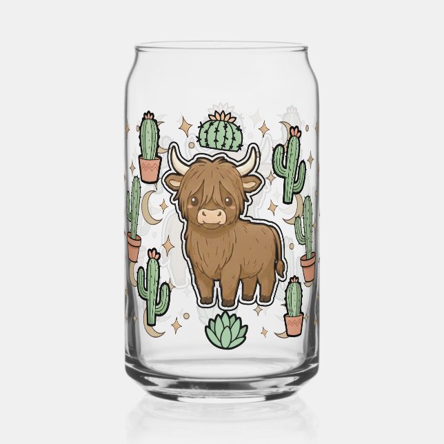 Juego de vasos de vidrio con vaca linda y cactus (Anverso)
