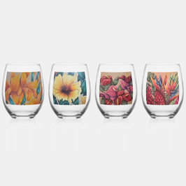 Juego de vasos para beber florales tropicales