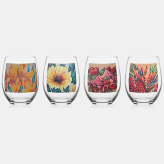 Juego de vasos para beber florales tropicales