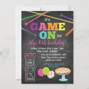 Juego En Arcade Pizza Fiesta Chalkboard Invitación