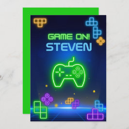 Juego en la invitación al jugador verde neón, azul