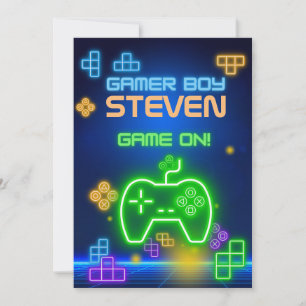 Juego en la invitación al jugador verde neón, azul