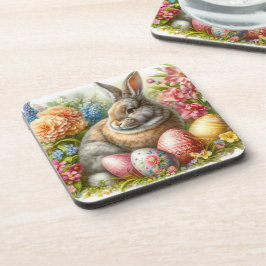 Juego floral de conejo de Pascua de 6 posavasos de