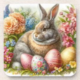 Juego floral de conejo de Pascua de 6 posavasos de