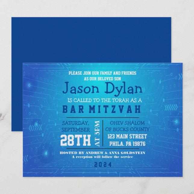 JUEGO JUEGO DIGITAL Bar Mitzvah Invitación (Anverso / Reverso)