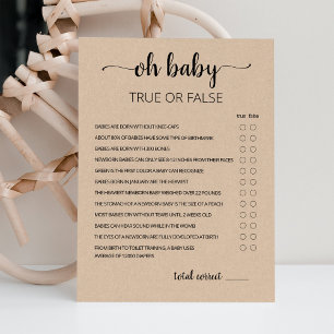 Juego verdadero o falso con la tarjeta Baby Shower