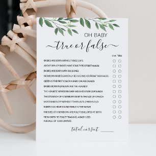 Juego verdadero o falso con la tarjeta Baby Shower