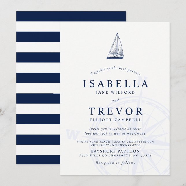 Juegos de Amor Navegar Invitación a la Boda Náutic (Anverso / Reverso)