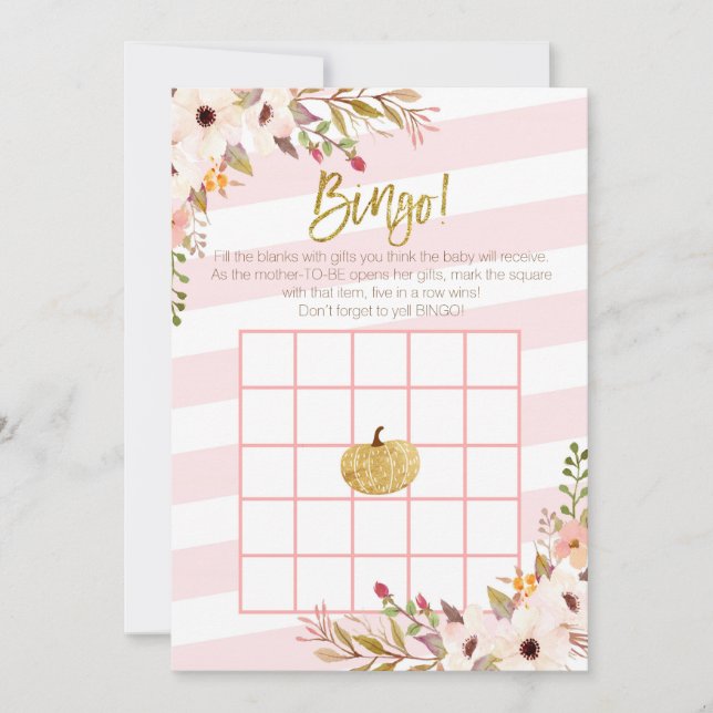 Juegos de bingo para baby shower de calabaza de or (Anverso)