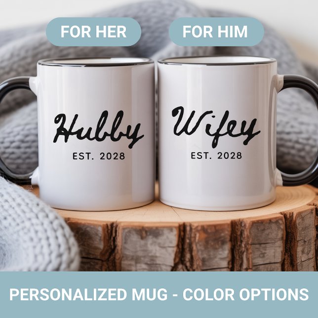 Juegos de Tazas para Recién Casados, Regalo de Bod (Engagement gifts for couples, Wedding gifts for bride and groom, Wifey and Hubby matching mugs)