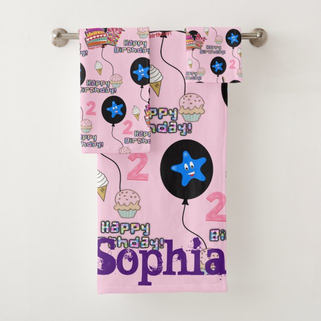 Juegos de toallas, #2nd Happy 2Birthday Pink (In situ)