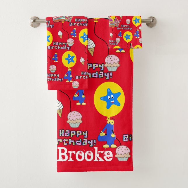 Juegos de toallas, #4 Feliz 4 cumpleaños rojo (In situ)