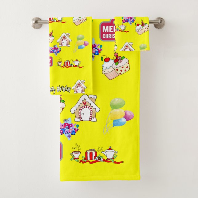 Juegos de toallas de baño, Feliz cumpleaños Feliz  (In situ)