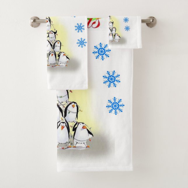 Juegos de toallas de baño para navidades, pingüino (In situ)