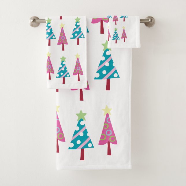 Juegos de toallas de baño rosas y azules para árbo (In situ)