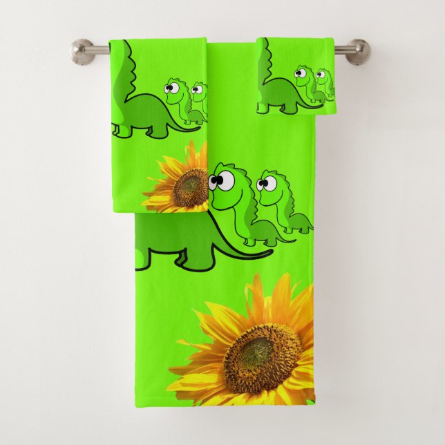 Juegos de toallas de baño verdes de dinosaurios fl (In situ)