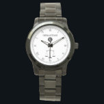 Juez escala Monograma Ley Reloj Proffesional<br><div class="desc">Un elegante reloj de cara con un nombre personalizado en blanco y negro, con un símbolo de escala de justicia y un lugar para el nombre del destinatario del regalo. Un gran regalo para todo aquel que esté en la escuela de derecho, un abogado o juez, oficial de policía o...</div>