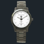 Juez escala Monograma Ley Reloj Proffesional<br><div class="desc">Un elegante reloj de cara con un nombre personalizado en blanco y negro, con un símbolo de escala de justicia y un lugar para el nombre del destinatario del regalo. Un gran regalo para todo aquel que esté en la escuela de derecho, un abogado o juez, oficial de policía o...</div>