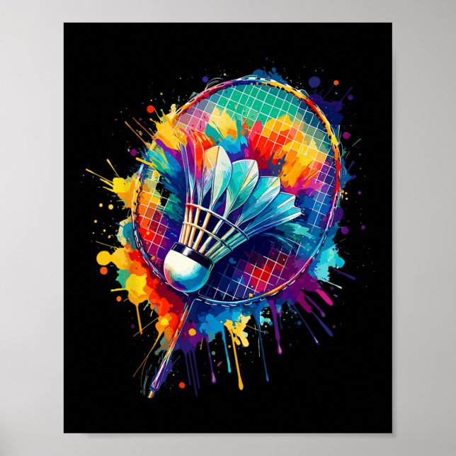 Jugador de bádminton de arte de salpicaduras color (Frente)