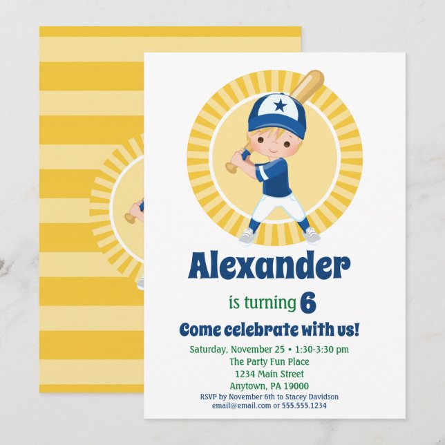 Jugador de béisbol - Invitación de cumpleaños de n (Anverso / Reverso)
