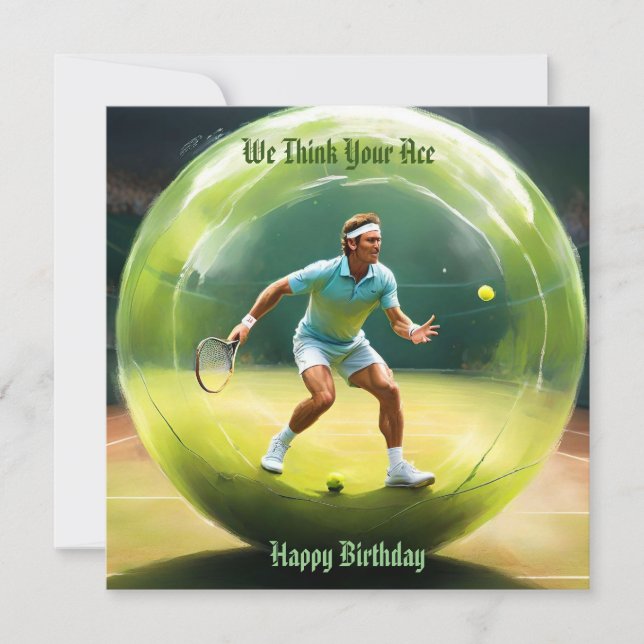 Jugador de bolas de tenis en la pista, tarjeta de  (Anverso)