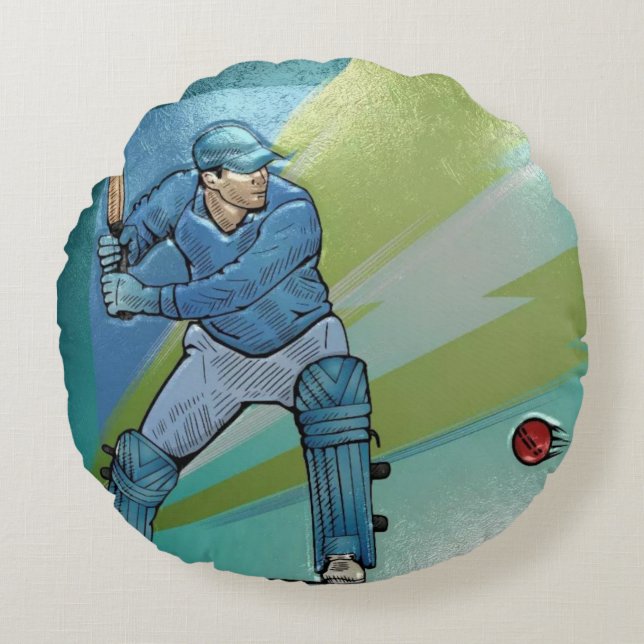 jugador de cricket impreso / almohada redonda (Anverso)