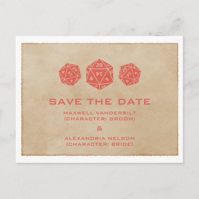 Jugador de dados Red Grunge D20 Guardar la postal  (Anverso)