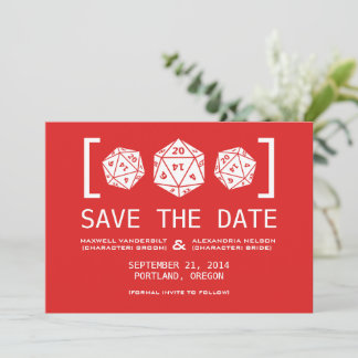 Jugador de dados rojo D20 Guardar la invitación de
