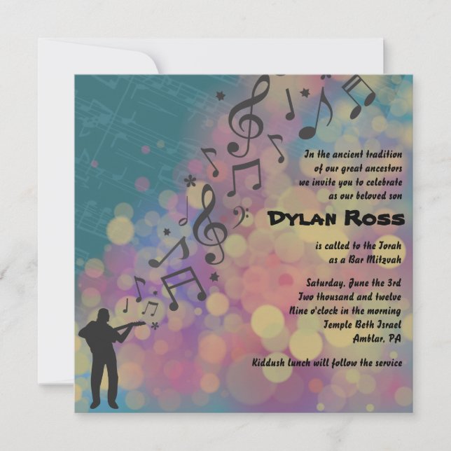 Jugador de guitarra Bat Bar Mitzvah Invitación (Anverso)