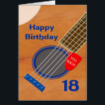 Jugador de guitarra con 18 años Cumpleaños<br><div class="desc">Tarjeta de cumpleaños 18 para alguien que ama la guitarra. Un primer plano de una guitarra con un plectrum colgado en las cuerdas. En el plectrum están las palabras 'You Rock'. Una tarjeta de cumpleaños para un músico que ama la guitarra.</div>