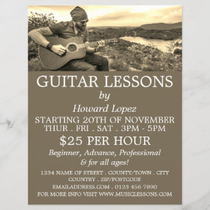 Jugador de guitarra, volante publicitario de clase