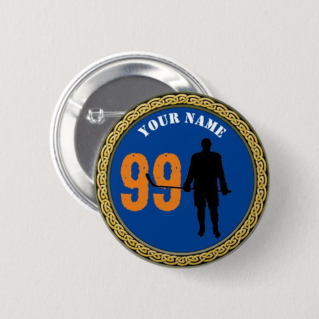 Jugador de hockey botón - Añadir nombre y número (Anverso y reverso)