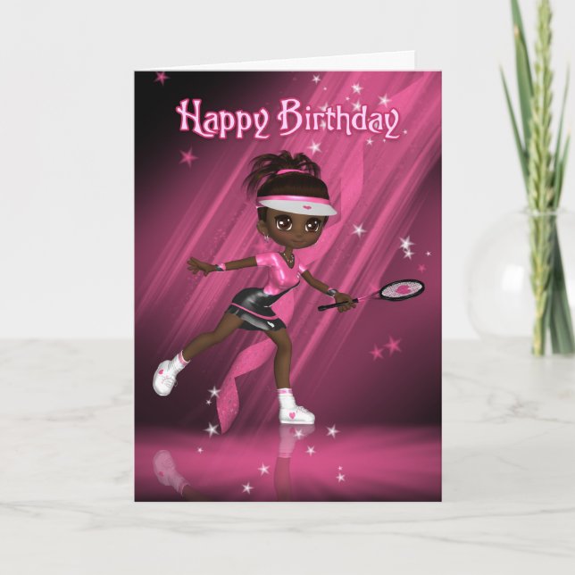 Jugador de tenis con tarjeta de cumpleaños - Tween (Anverso)