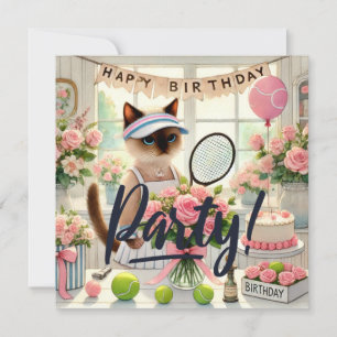 Jugador de tenis de gato Invitación a fiesta de cu