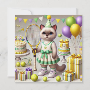 Jugador de tenis de gato Invitación a fiesta de cu