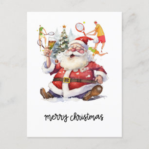 Jugador de tenis detrás de Santa Claus por Navidad