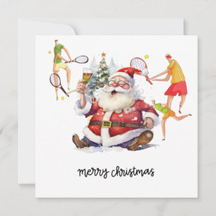 Jugador de tenis detrás de Santa Claus por Navidad
