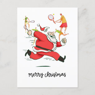 Jugador de tenis detrás de Santa Claus por Navidad
