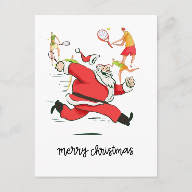 Jugador de tenis detrás de Santa Claus por Navidad (Anverso)