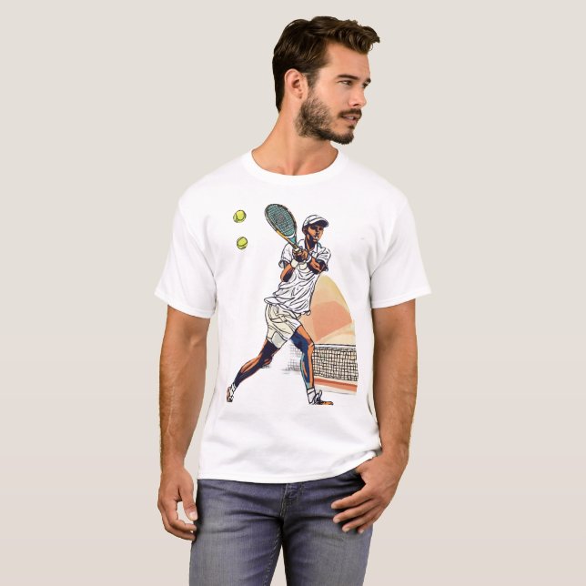 "Jugador de tenis garabato en una camiseta en acci (Anverso completo)