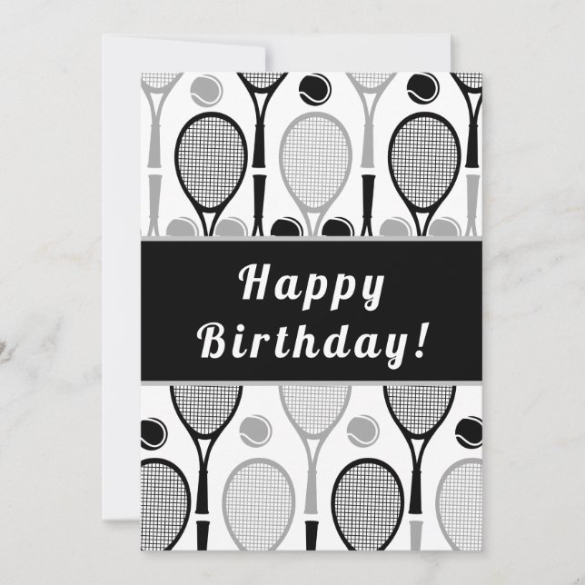 Jugador de tenis moderno negro y gris Cumpleaños (Anverso)