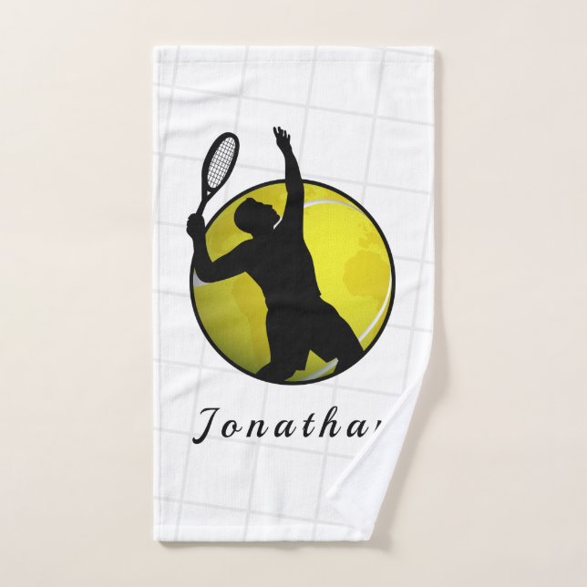Jugador de tenis Silhouette Sirviendo Añadir su no (Toalla de mano)