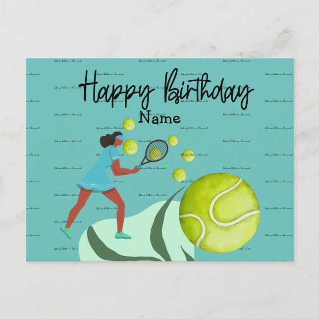 Jugador de tenis tocando postal de Feliz Cumpleaño (Anverso)
