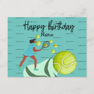Jugador de tenis tocando tarjeta postal de Feliz C