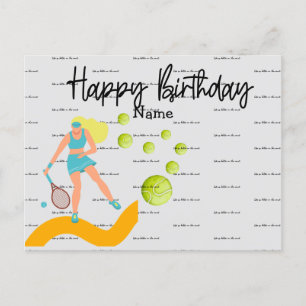 Jugador de tenis tocando tarjeta postal de Feliz C