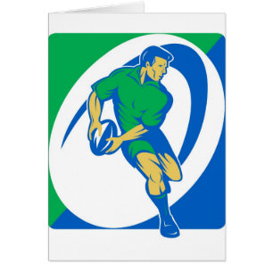 Jugador del rugbi que corre y que pasa la bola