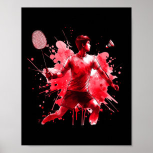 Jugador Poderoso de Bádminton Arte Rojo Salpicado
