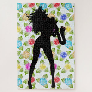 Jugador saxofón Chica Jigsaw Puzzle Silhouette