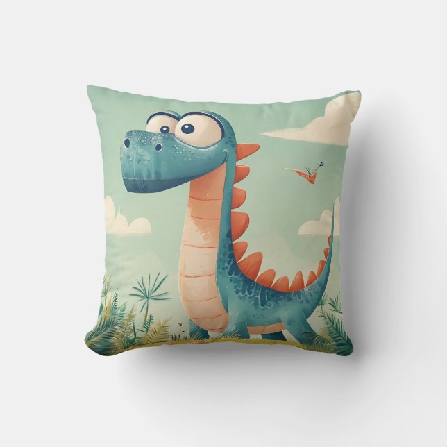 Jugadora almohada de dinosaurio azul para niños (Anverso)